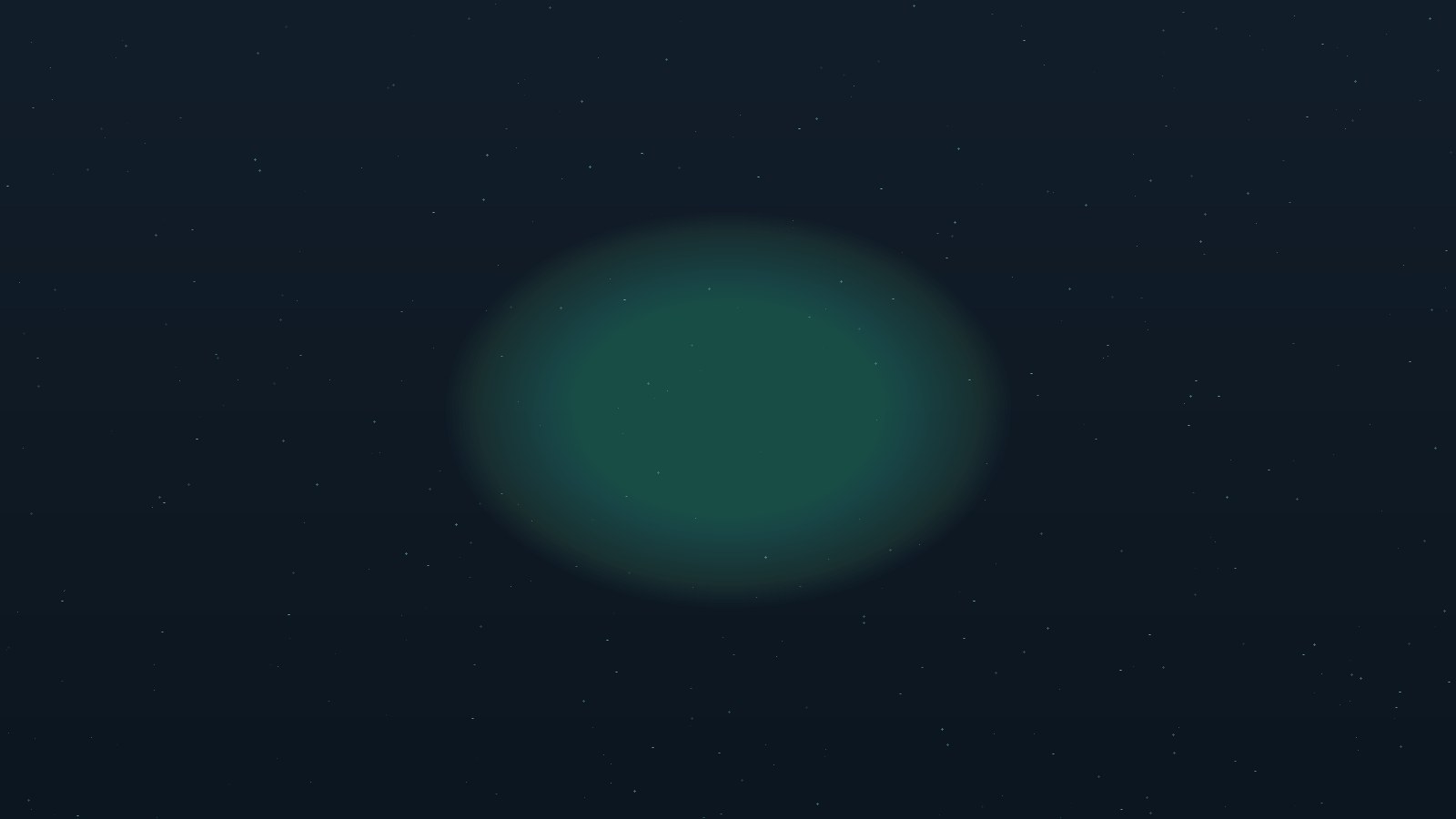 A soft teal glow on a dark field scattered with faint points of light, an abstract nod to distance stacking up over time.